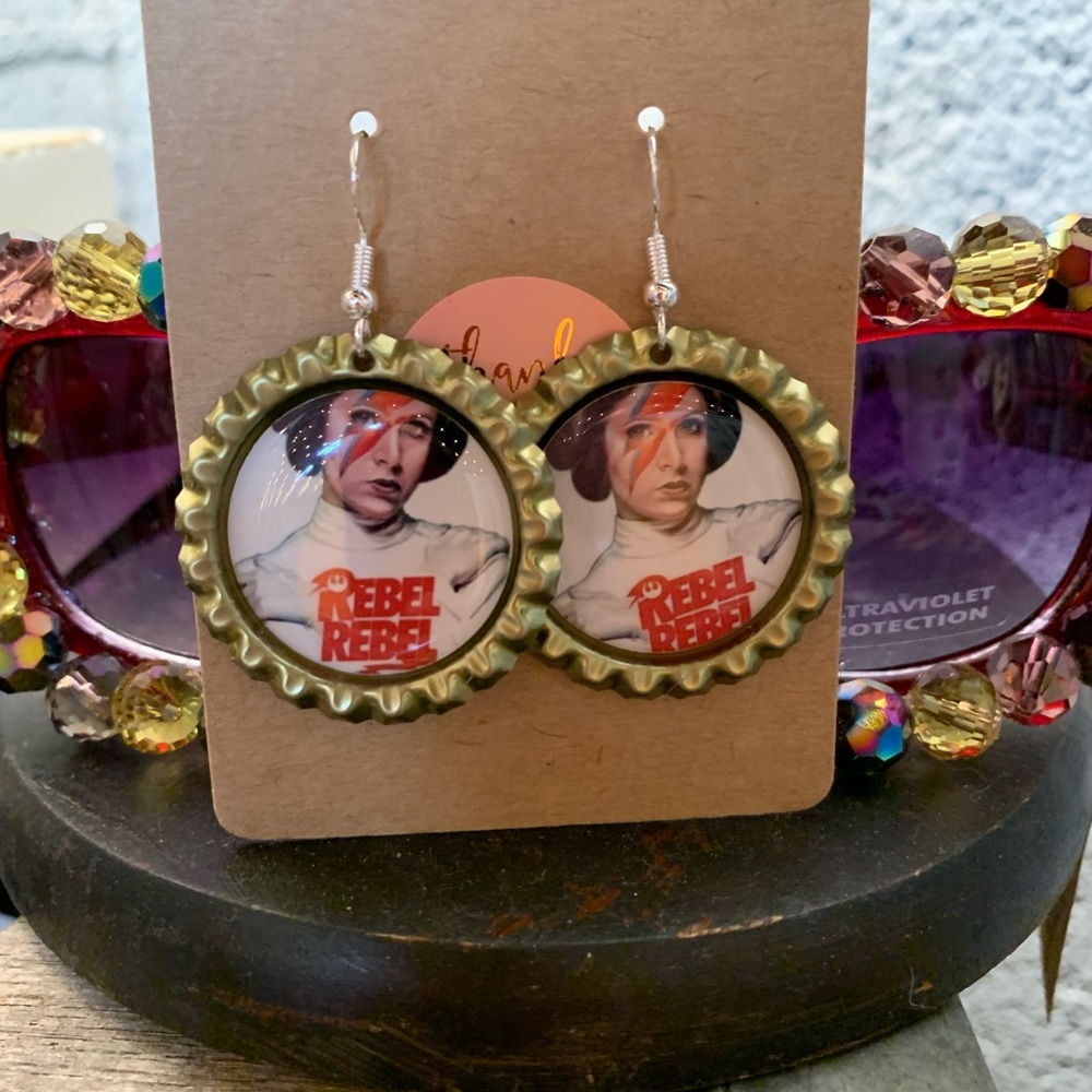 Princess Leia Rebel rebel. handcrafted bottle Cap Earrings